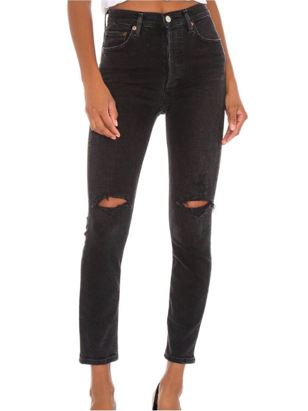 AGOLDE Nico Black Distressed High Rise Skinny Jeans Size 27